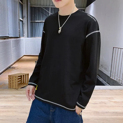 Spring Autumn Long Sleeve T-shirts Men O-Neck Solid T Shirt Men Fashion Casual Comfortable Long T Shirts Men - Цвет: black