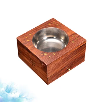 

1PC Drawer Type Ashtray Smooth Polished Ashtray Wooden Ash Tray Cigarette Ash Holder Square Tobacco Jar