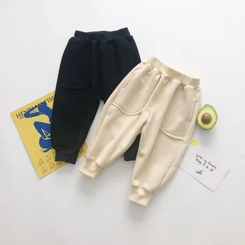 

WLG boys girls winter pants kids velvet thick beige black pant baby casual warm all match trousers 1-5 years