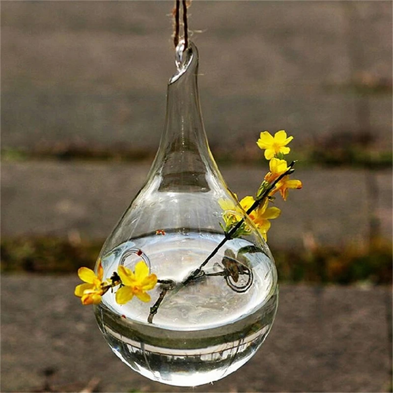 1PC Clear Water Drop Glass Hanging Vase Bottle Terrarium Hydroponic Plant Flower DIY Table Wedding Garden Decor