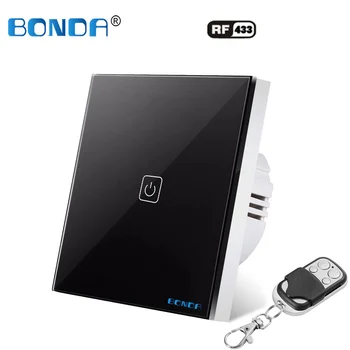 

BONDA EU standard remote control touch switch crystal glass panel light switch 1Gang 1Way black light display wall switch AC220V