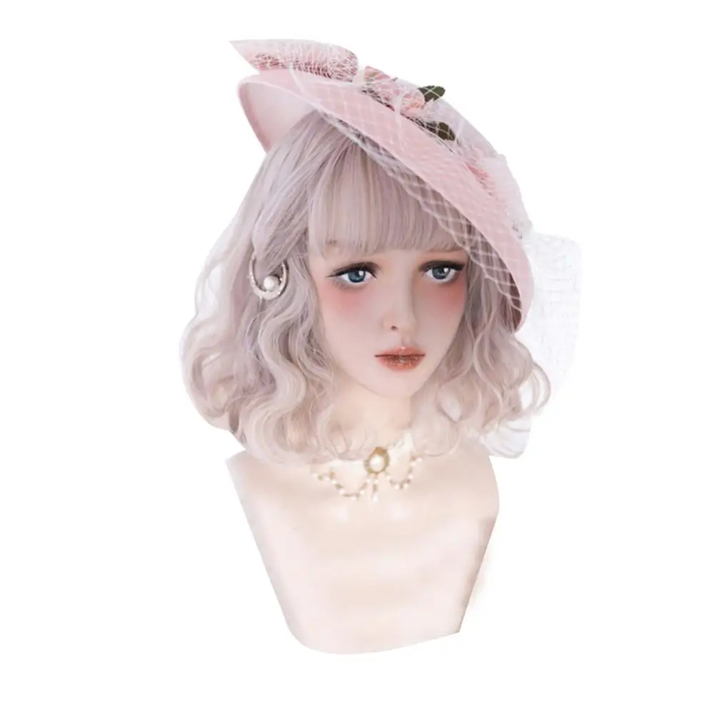 pink wig Женский популярный многоцветный милый японский Лолита Хэллоуин Рождество синтетический короткий кудрявый парик+ шапка - Цвет: pink wig