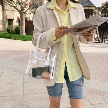 

Transparent Women Shopping Portable Jelly Bag Shopping Totes Women Shoulder Beach Travel Purse