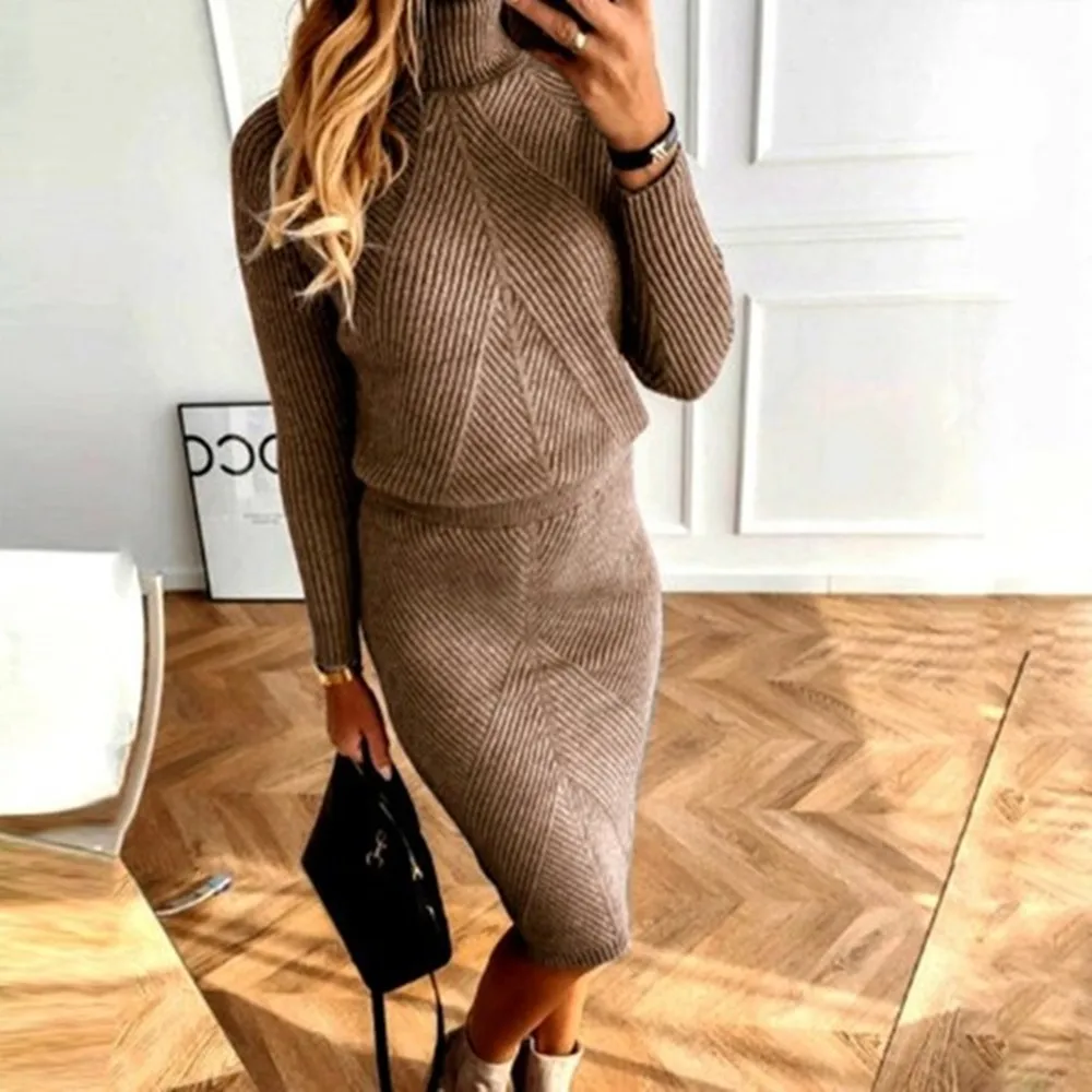Women Autumn Knitting Costume Turtleneck Solid Color Pullover Uellow