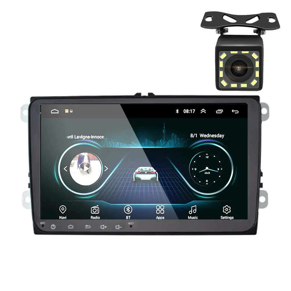 " 2din Android 8,1 GO автомобильное радио gps navig для Volkswagen Skoda Octavia Golf 5 6 touran passat B6 Jetta polo tiguan стерео wifi - Цвет: Черный