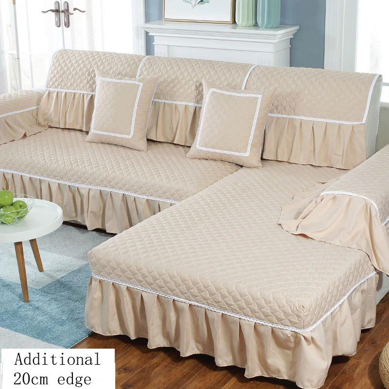

Fyjafon 1 Piece Sofa Cover Soft Sofa Towel Blue Slip Resistant Slipcover Seat Couch Cover 20cm Lace Edge Sofa Dustproof Cover