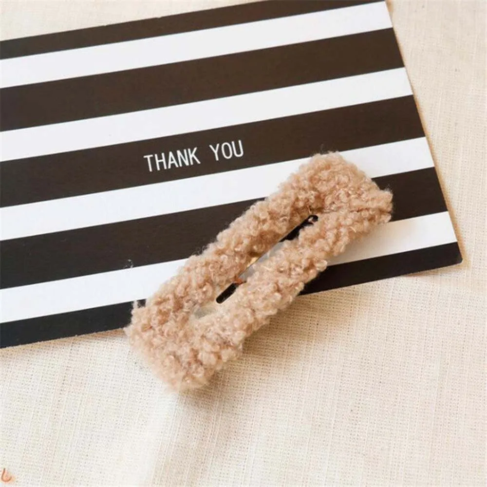 khaki Square Модные шерстяные капли пушистые плюшевые макарон Красочные заколки для волос полые заколки шпильки аксессуары для волос для женщин девушек - Цвет: khaki Square
