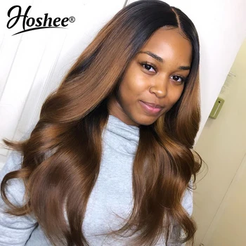 

180% Colored Lace Front Human Hair Wigs For Women Pre plucked Brazilian Remy Body Wave Ombre Brown Lace Front Wig Bleached Knots