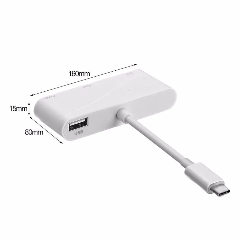 Высококачественный USB 3,1 тип-c к HDMI VGA Аудио HD адаптер высокой четкости конвертер с тип-c к VGA кабель Белый