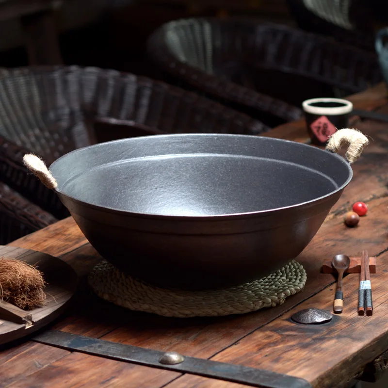 

Cast Iron Pot Round Bottom Big Iron Pot Home Thick Cast Iron Wok Uncoated Non-stick Pot Wok Wok Pan Handmade