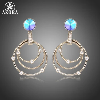 

AZORA New Purple Crystal c Drop Earrings for Women Fashion Geometric Paved Clear Cubic Zirconia Dangle Earring TE0412
