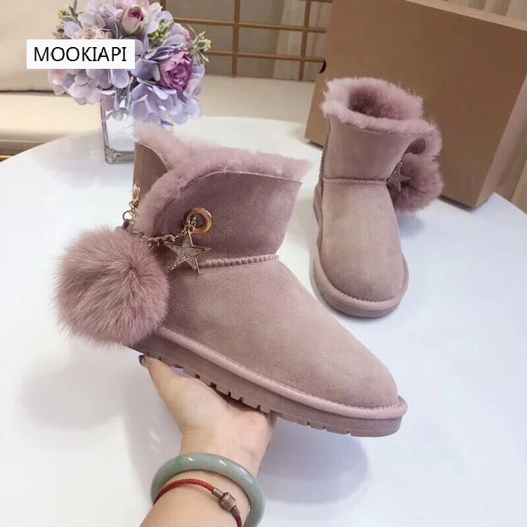 Новинка модные женские зимние ботинки из 100% натуральной овечьей кожи теплые с