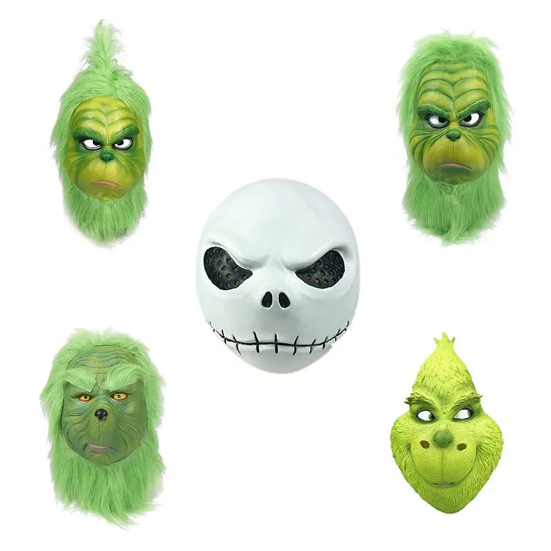 

Green Fur Monster Decorative Mask Latex Comedy Movie Halloween Christmas Party Props Adults Cosplay Costume Head Cover.w