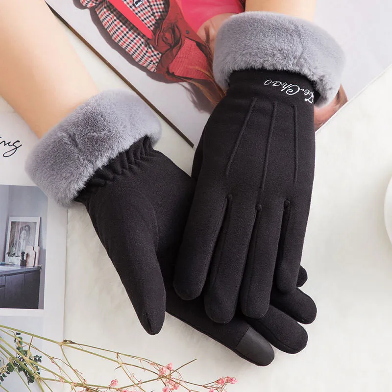 N908-Black Женские утепленные Зимние перчатки для велоспорта, спорта на открытом воздухе, с сенсорным экраном, двухслойные теплые перчатки плюс бархатные ветрозащитные лыжные перчатки для верховой езды - Цвет: N908-Black