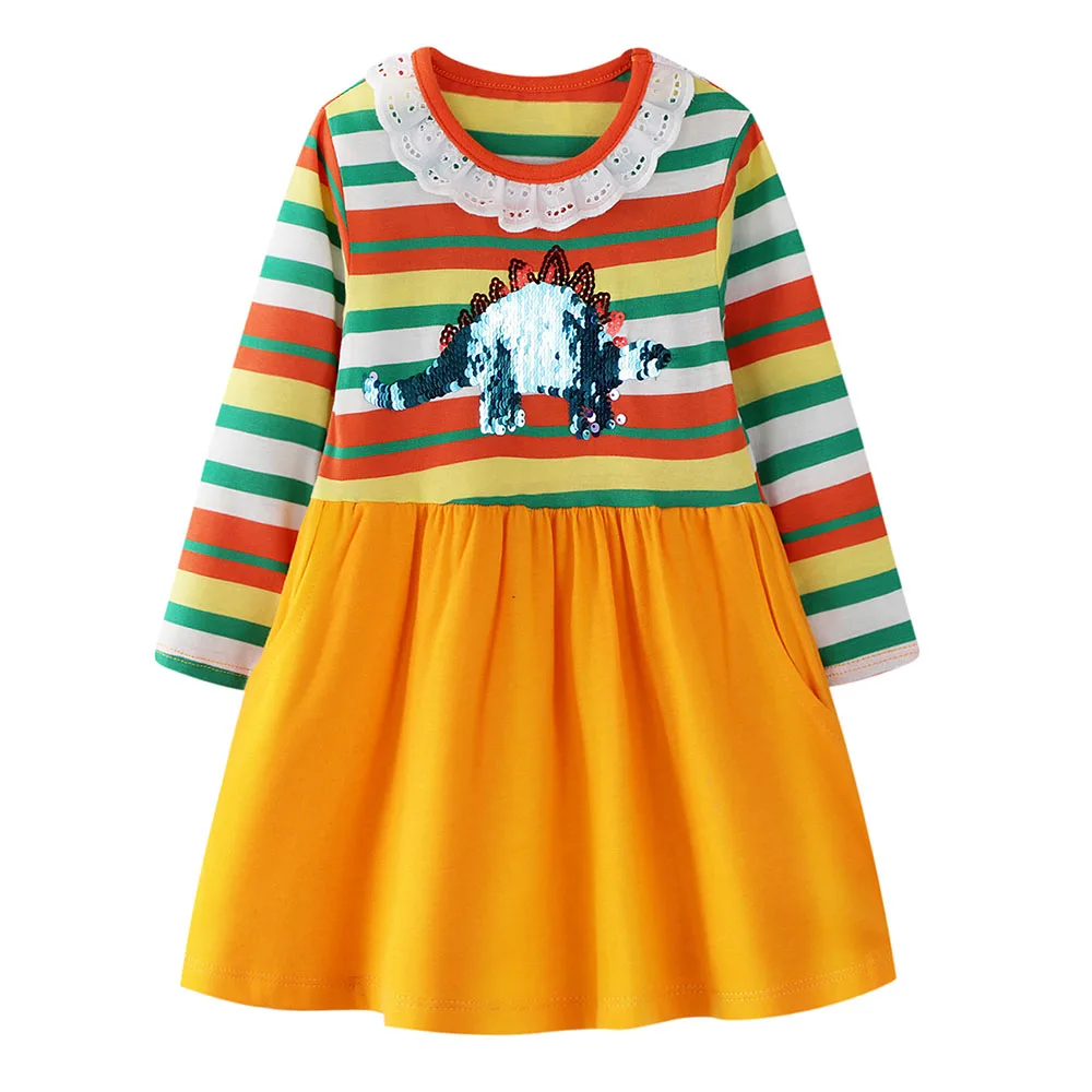 643 Girls Dress Long Sleeves Kids Dress for Girls Clothing Sequined Autumn Unicorn Girl Clothing Cute Back to School Kids Dress - Цвет: 643