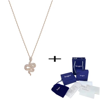 

SWA Exquisite New Snake Pendant Necklace Rose Gold Crystal Personality Simple Ladies Jewelry Anniversary Fashion Unique Gift