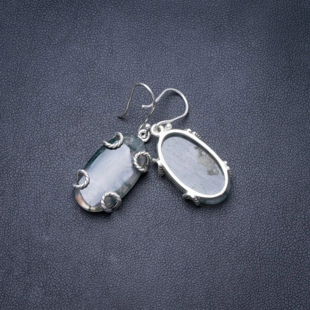 

Natural Moss Agate Handmade Unique 925 Sterling Silver Earrings 1.5" Y3295