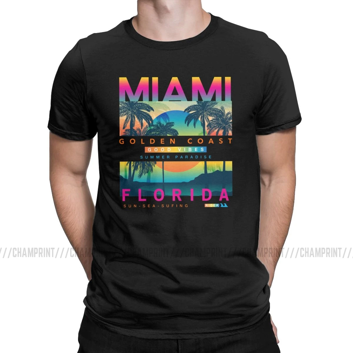 Мужская футболка с надписью «I Love Miami Florida», летняя забавная футболка из хлопка с принтом «Я люблю Майями», летняя одежда - Цвет: Черный