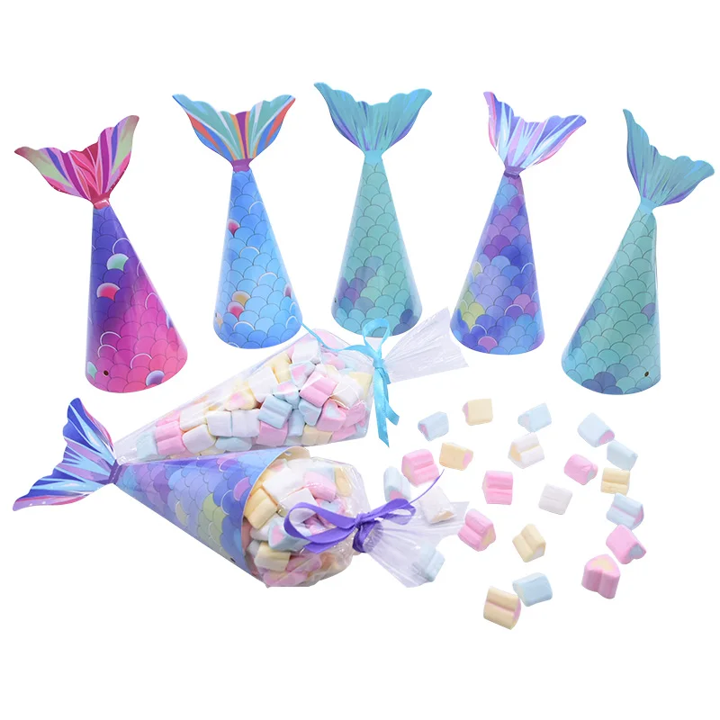 48Pcs Mermaid Tail Candy Bags Transparent Plastic Gift Package Bag Mermaid Theme Birthday Party Decoration Baby Shower Supplies