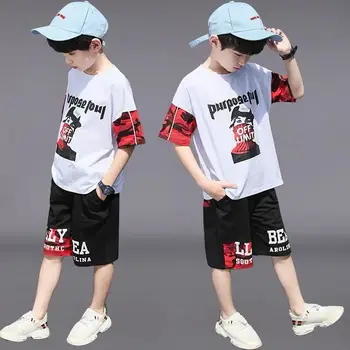 

Boys' summer westernized sports suit 2020 new boys' handsome middle and big boys' two piece set Korean pure cotton trend