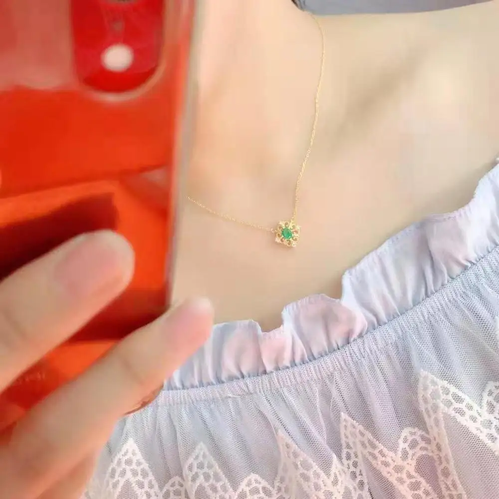 pictured Natural Colombian Emerald S925 High-quality square Pendant Necklace for Party Gifts - Цвет камня: pictured
