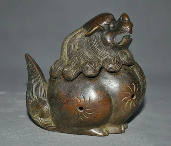 

Wedding Decoration 5"Marked China Buddhism temple bronze lion Foo dog Incense burner Censer statue