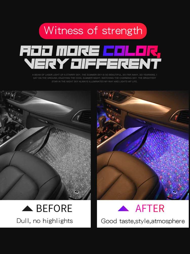 led car foot lamp Ambient lamp RGB neon lights usb/wireless remote/music control/Multiple modes Automotive interior decorative