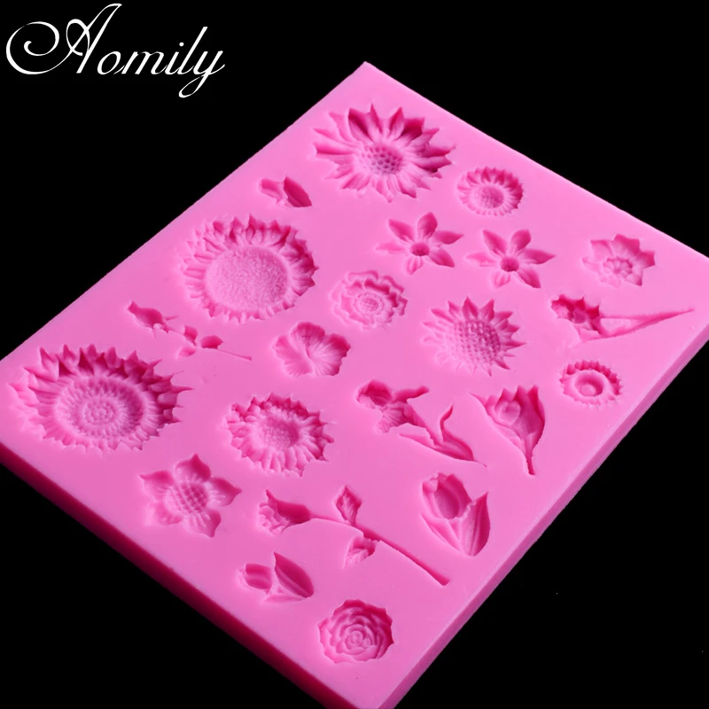 Aomily 22pcs Flowers Cake Mold Silicone Mold Flower Fondant Mould