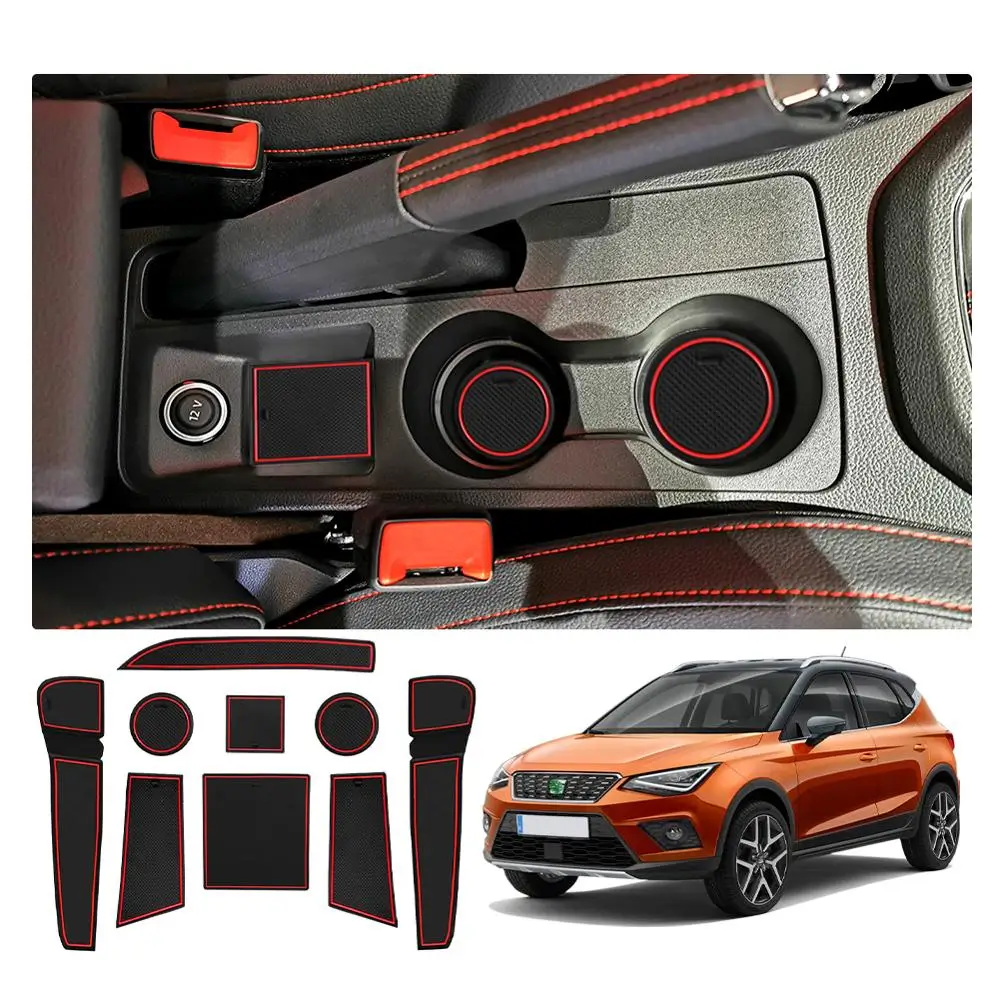 Tapete do Sulco da Porta de Ruiya para Ibiza tipo 6f Hatchback Anti-deslizamento Porta Entalhe Pads Acessórios Interiores Automóvel Vermelho 9 Pçs 2021 - Image 6