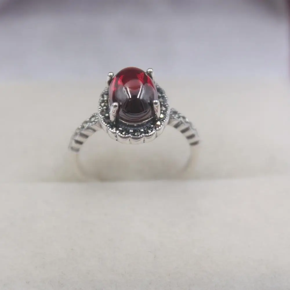 

Fine Sterling S925 Silver Women Ring Luck Red Chalcedony Flower Band Ring US5-10 13mmW Fine Silver Not Plated Or Filled