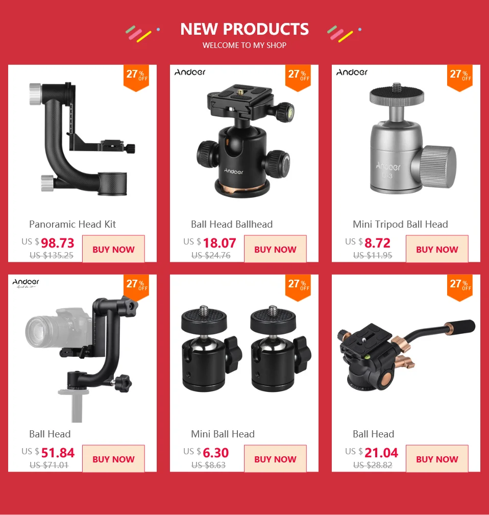 Andoer Camera Ball Head Stand Holder Folding Quick Release Plate for Canon Nikon Sony DSLR Tripod Slider Rail Stabilizer
