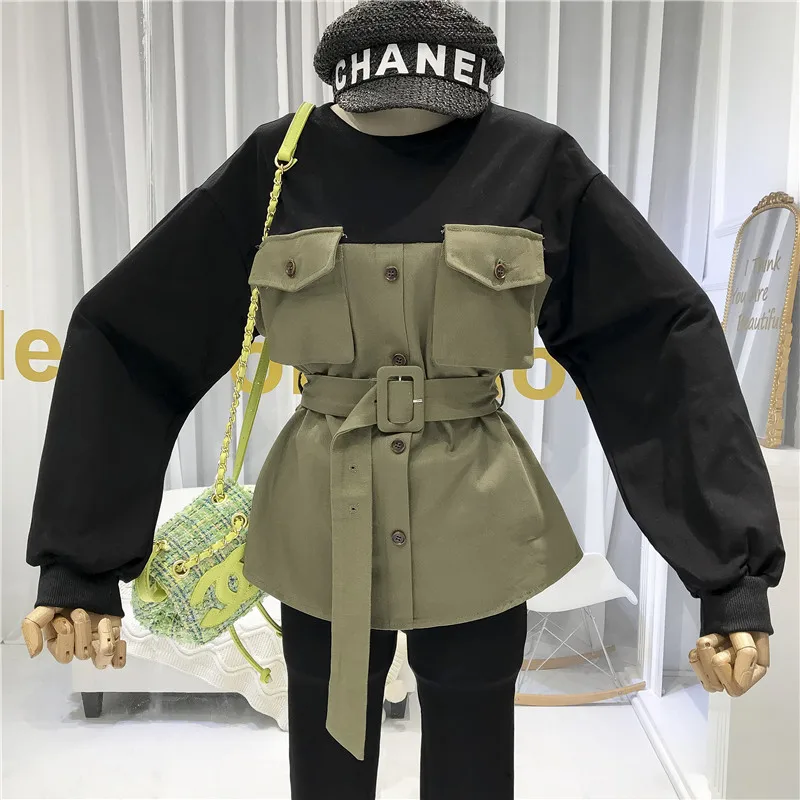 Very best Women Designer Clothing Crop Jacket Women High Street Patchwork O-Neck Sashes Streetwear 2019 Winte