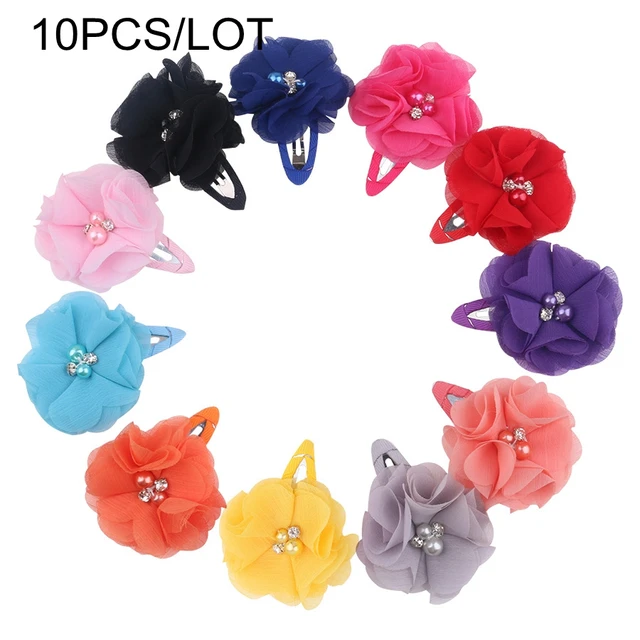 Cute 22 Colors Fashion Baby Girls Mini Chiffon Flowers Hair Clips Sweet Children Hairpins for Kids Hair Accessories J10PCSmixed