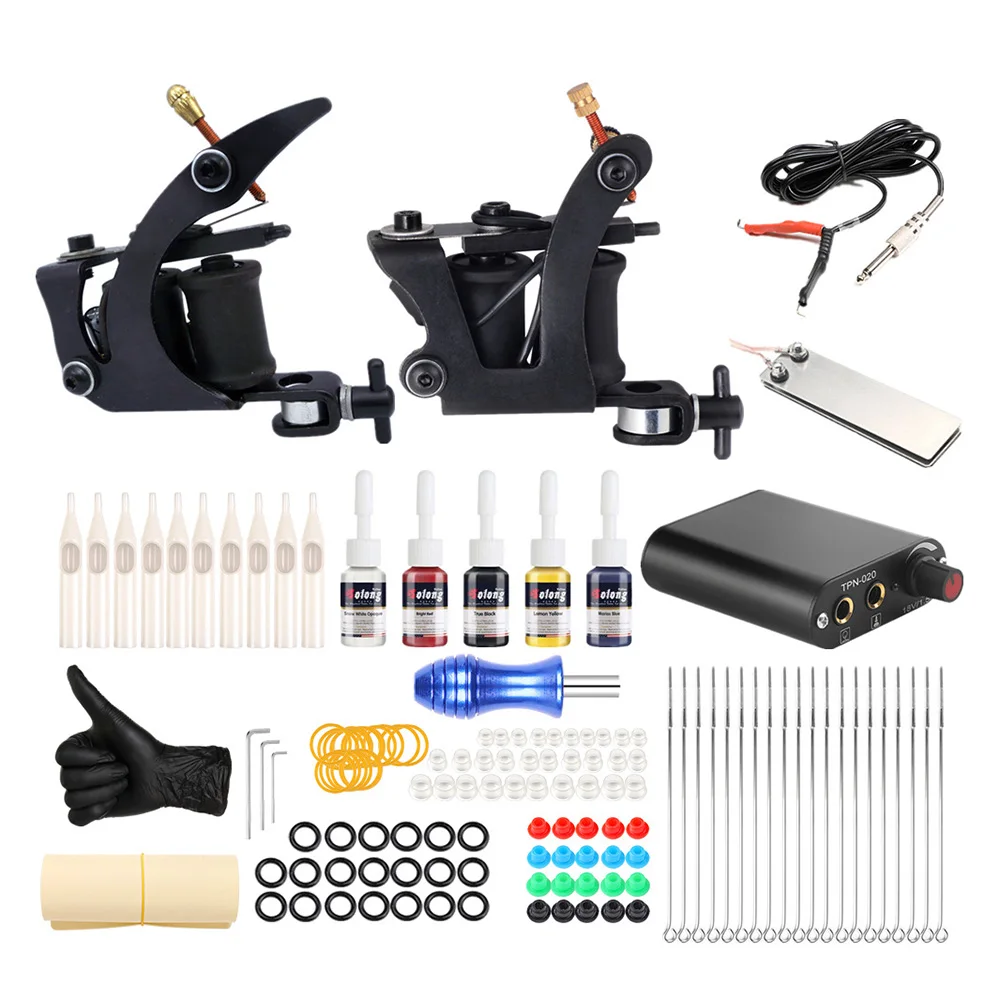 

Manooby 2019 Tattoo Machine Double Machine Set Power Coil Machine Parts Combination Toolbox Box Tattoo Equipment Tattoo Machine