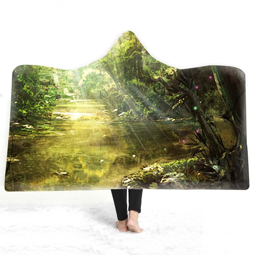 Psychedelic лес с капюшоном одеяло для взрослых детей 3D плюшевый, с принтом Флисовое одеяло носимые пледы одеяло для дома путешествия пикника - Цвет: color12