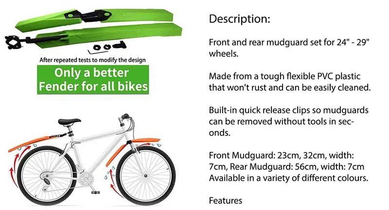 Высокоэластичные велосипедные Крылья Велоспорт MTB быстросъемный передний задний дорожный горный велосипедный брызговик Набор велосипедных частей