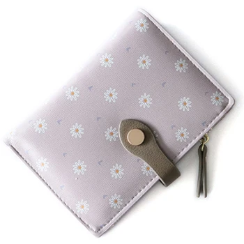 

Women Short PU Wallet Large Capacity Folding Wallet Daisy Print Small Fresh Korean Wallet Coin Purse Card Holder