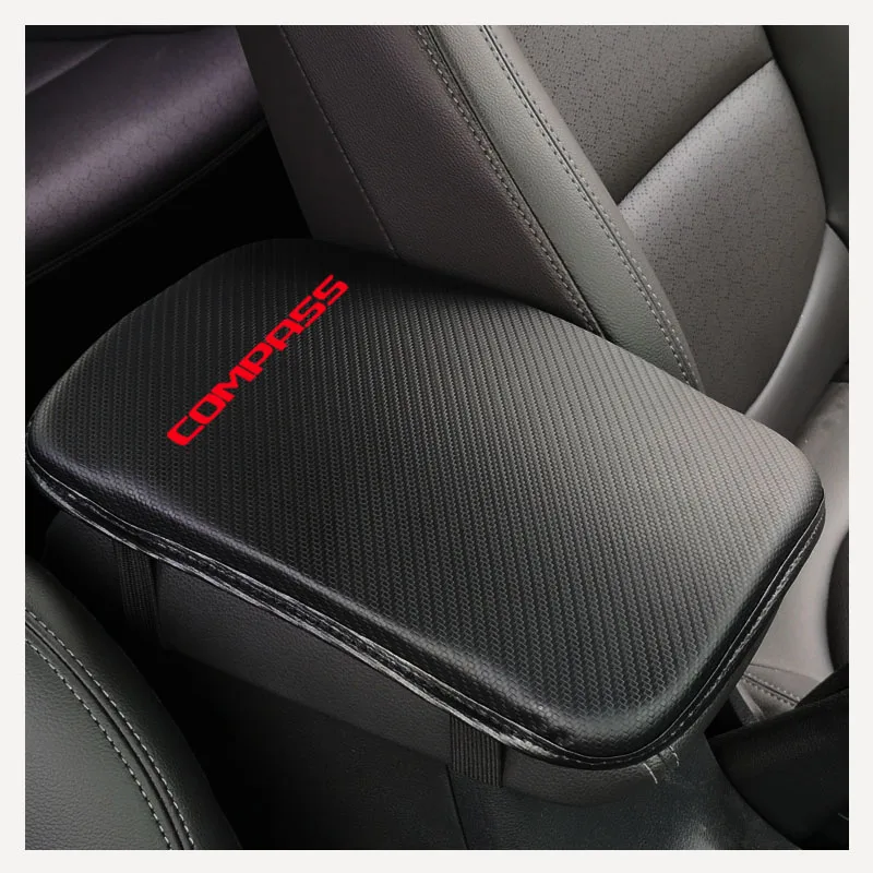 

Carbon Fiber Leather Car Armrest Pad Covers Center Console Auto Seat Armrests Box Pads Armrest Storage Cushion For Jeep Compass