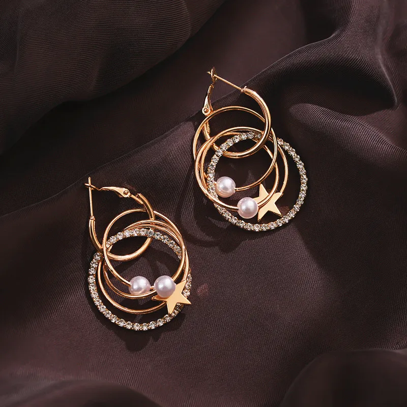 Серьги-кольца с кристаллами из серебра 925 пробы для женщин простые