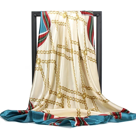 C311 Атласный, Шелковый платок Роскошная брендовая Мода foulard Soie Hijab большие квадратные женские шарфы шаль 90*90 см платок большой бандана - Цвет: C311
