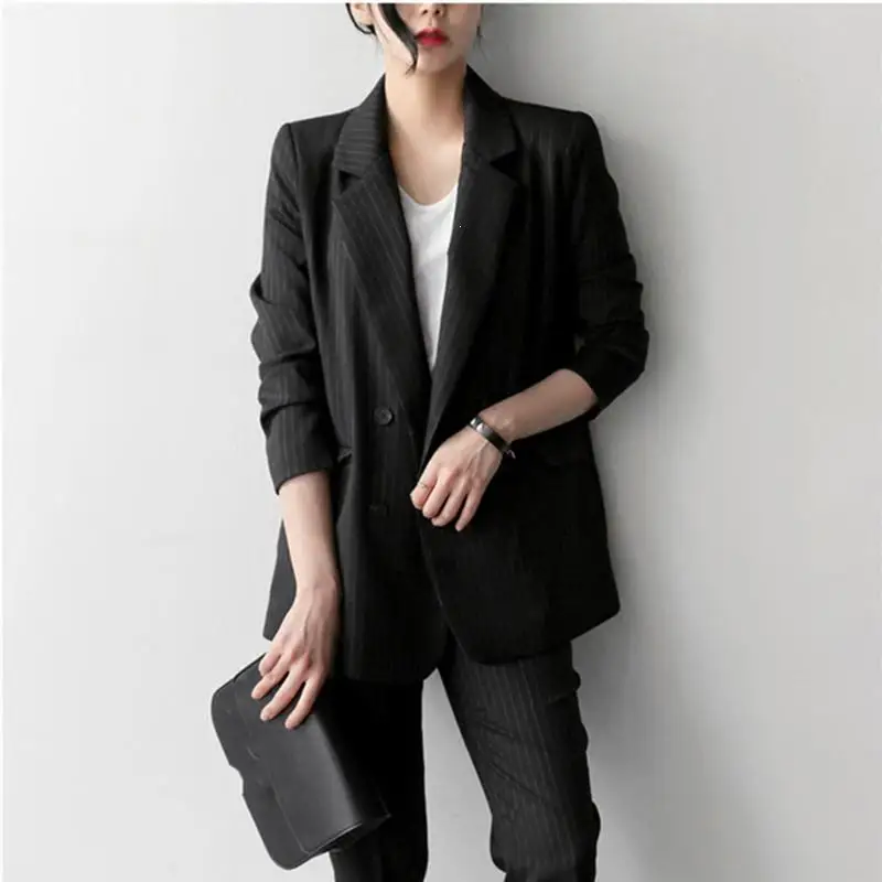 

2019 Work Pant Suits Ol 2 Piece Sets Office Lady Female Double Breasted Blazer Jacket Oversized Trousers Suit