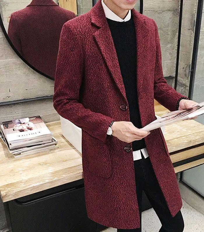 Autumn And Winter Men's Slim Woolen Coat Korean Long Section Fashion Woolen Coat