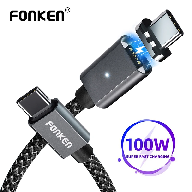 FONKEN 100W USB C To Magnetic USB C Cable for Macbook Pro Air 5A PD Charger  USBC Fast Mag Charging for Laptop Tablet Phone Cord