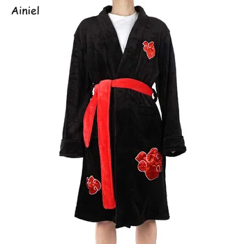 

Anime Figure Naruto Cosplay Costume Robe Bathrobe Nightgown Headband Halloween Mask Akatsuki Itachi Uchiha Clothes with Red Belt
