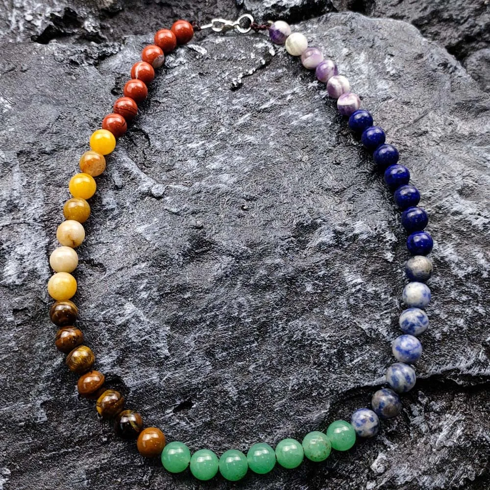 

7 Chakra Bead Necklace Healing Crystals Natural Round Gemstone Colorful Pendant Crystal Beads Necklaces Reiki Jewelry for Women