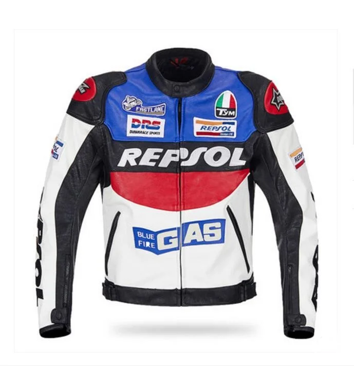 Модные DUHAN moto Racing куртки moto rbike GP REPSOL moto rcycle кожаная куртка для верховой езды полиуретановая кожа оранжевый синий - Цвет: Синий