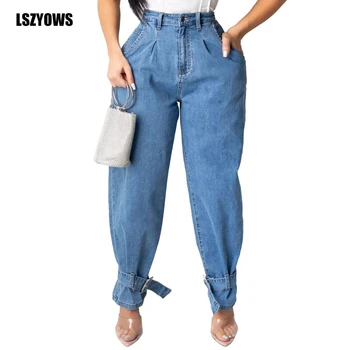 

Woman Jeans High Waist Bottom Bandage Trousers Female Casual Denim Pants Streetwear Ladies Autumn Winter Fashion Boyfriend Jeans