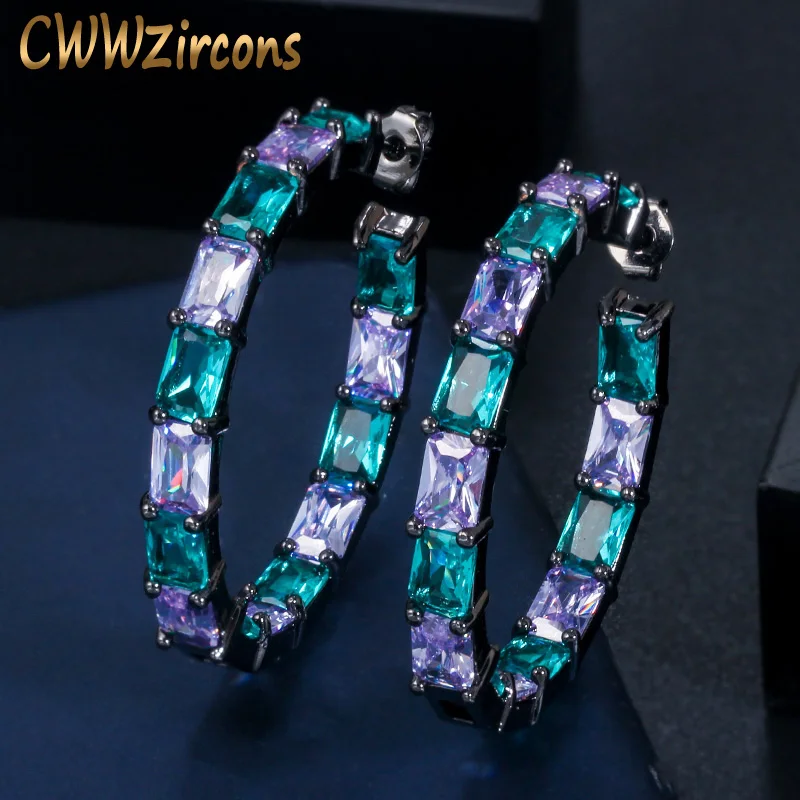 CWWZircons, роскошный дизайн, бразильский, черный, золотой, бамбук, большой круг, Круглый, синий, CZ, кристалл, серьги-кольца, ювелирное изделие для женщин, CZ620