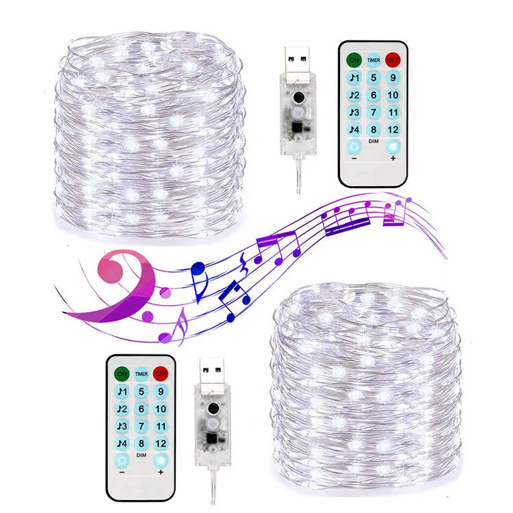 white-USB style 2 шт., светодиодный светильник для прослушивания музыки, 5 м, 10 м, 12 режимов, водонепроницаемый, медный провод, мерцающий светильник для вечерние, рождественские, свадебные - Испускаемый цвет: white-USB style
