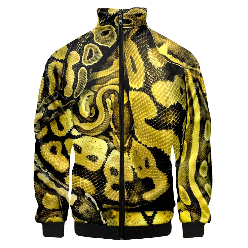 Man New Gold Snake Skin Zip Jacket 3D Printed Luxurious Windbreaker Casual Big Size Garment Unisex Autumn Coat Dropship Custom